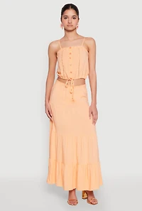 Womens Almost Famous High Waist Tiered Skirt, Orange, Size L