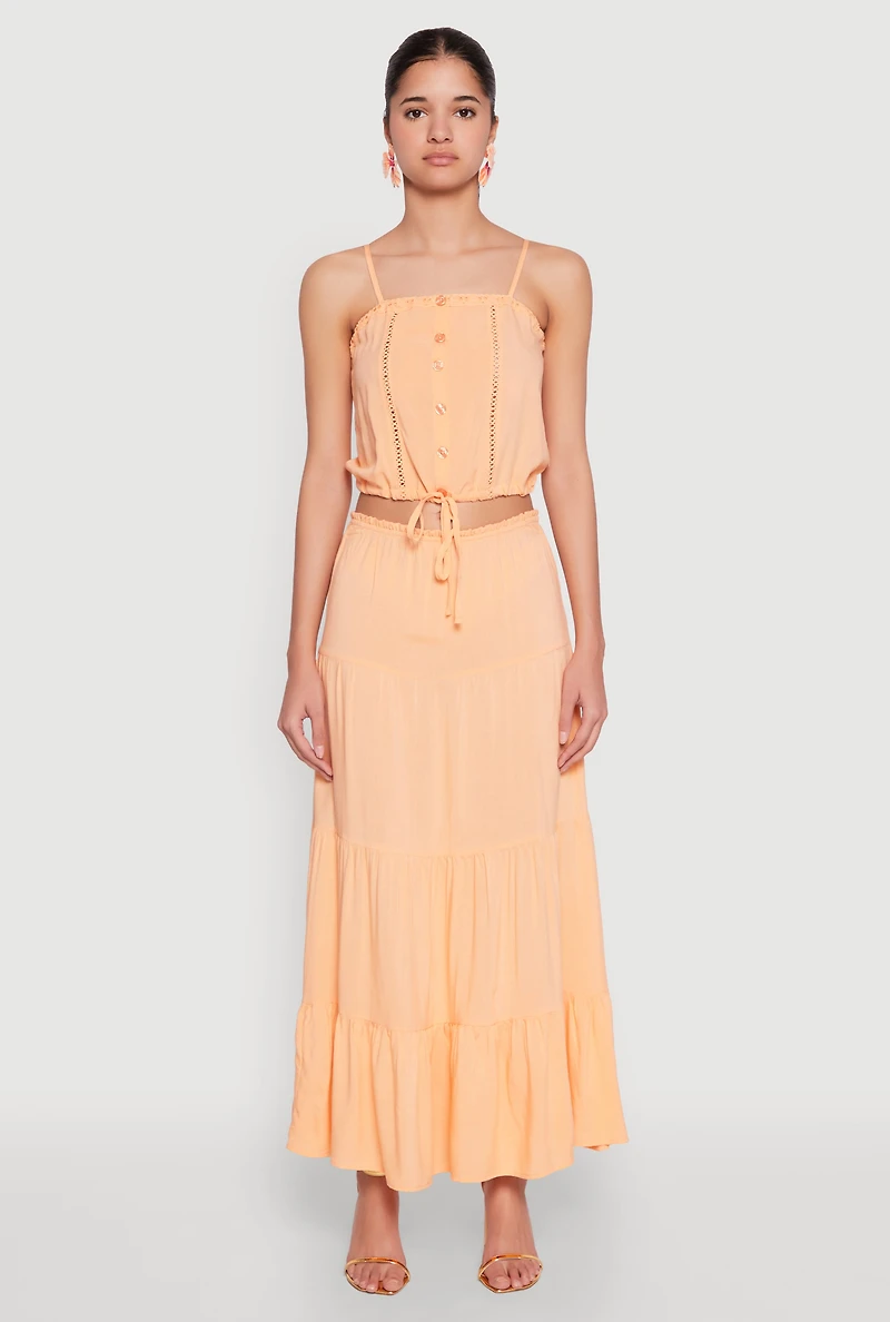 Womens Almost Famous High Waist Tiered Skirt, Orange, Size L