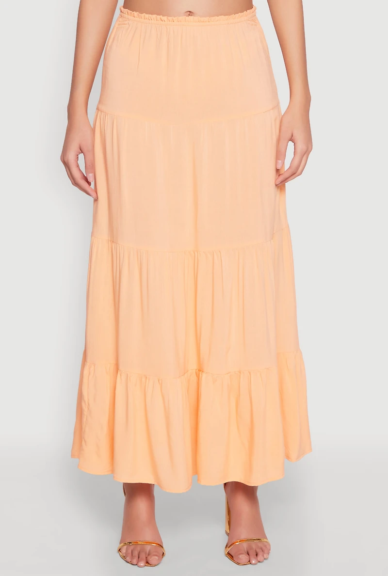 Womens Almost Famous High Waist Tiered Skirt, Orange, Size L