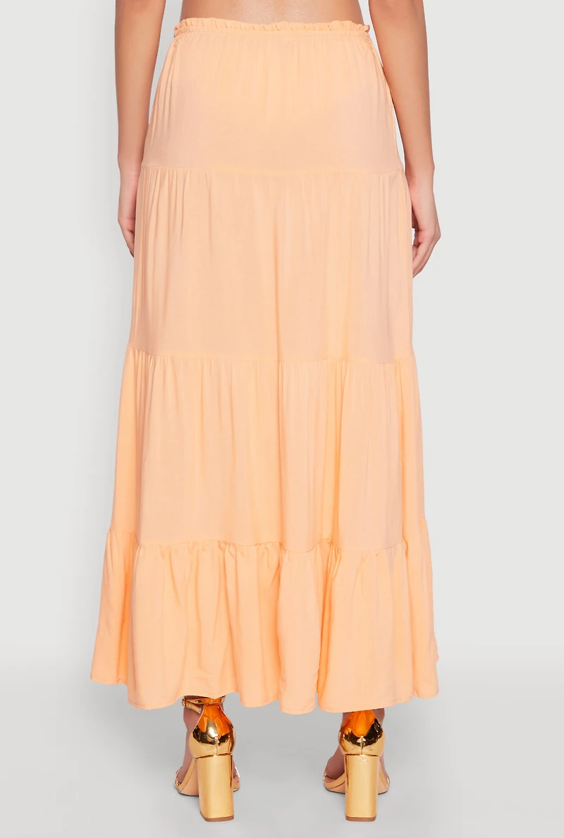 Womens Almost Famous High Waist Tiered Skirt, Orange, Size L