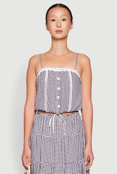 Womens Madden Girl Gingham Drawstring Hem Cropped Cami, Multi, Size M