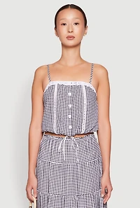 Womens Madden Girl Gingham Drawstring Hem Cropped Cami, Multi, Size M