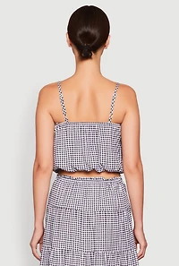 Womens Madden Girl Gingham Drawstring Hem Cropped Cami, Multi, Size M