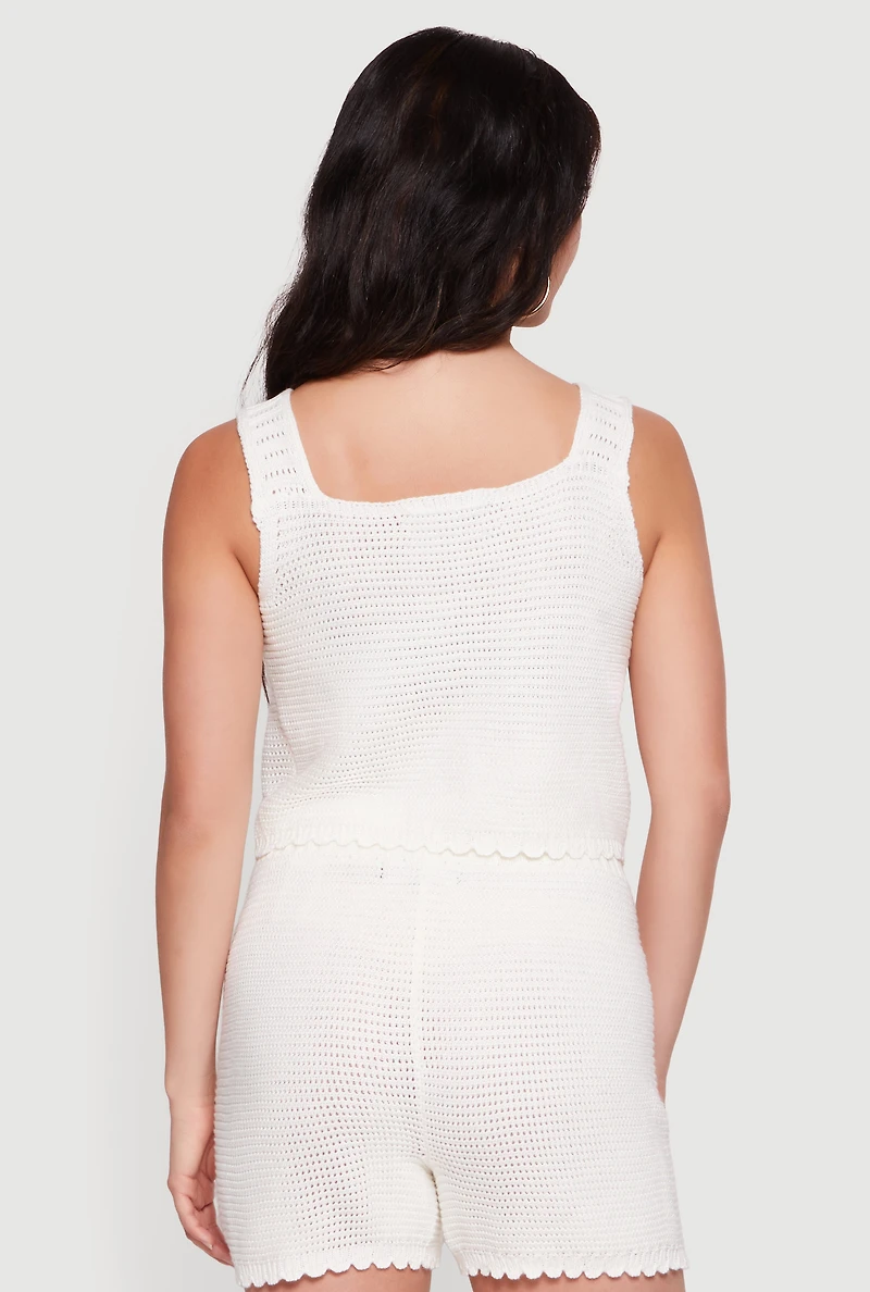 Crochet Square Neck Scalloped Hem Vest