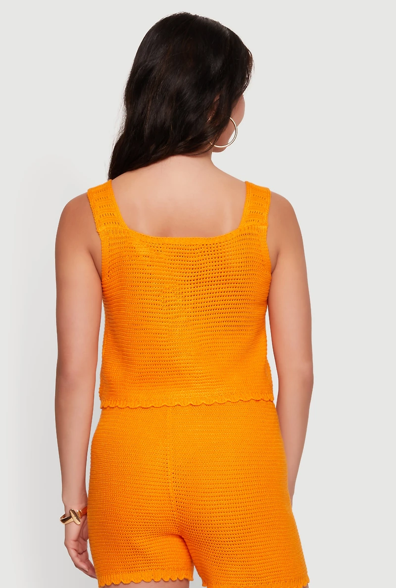 Crochet Square Neck Scalloped Hem Vest