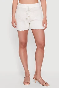Crochet Drawstring Waist Scalloped Hem Shorts