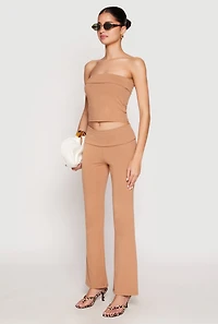 Womens Almost Famous Fold Over Cropped Tube Top, Beige, Size M