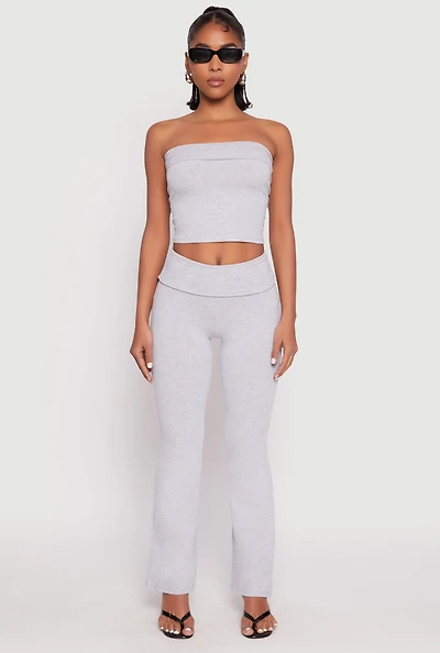 Womens Almost Famous Fold Over Waist Pants, Grey,
