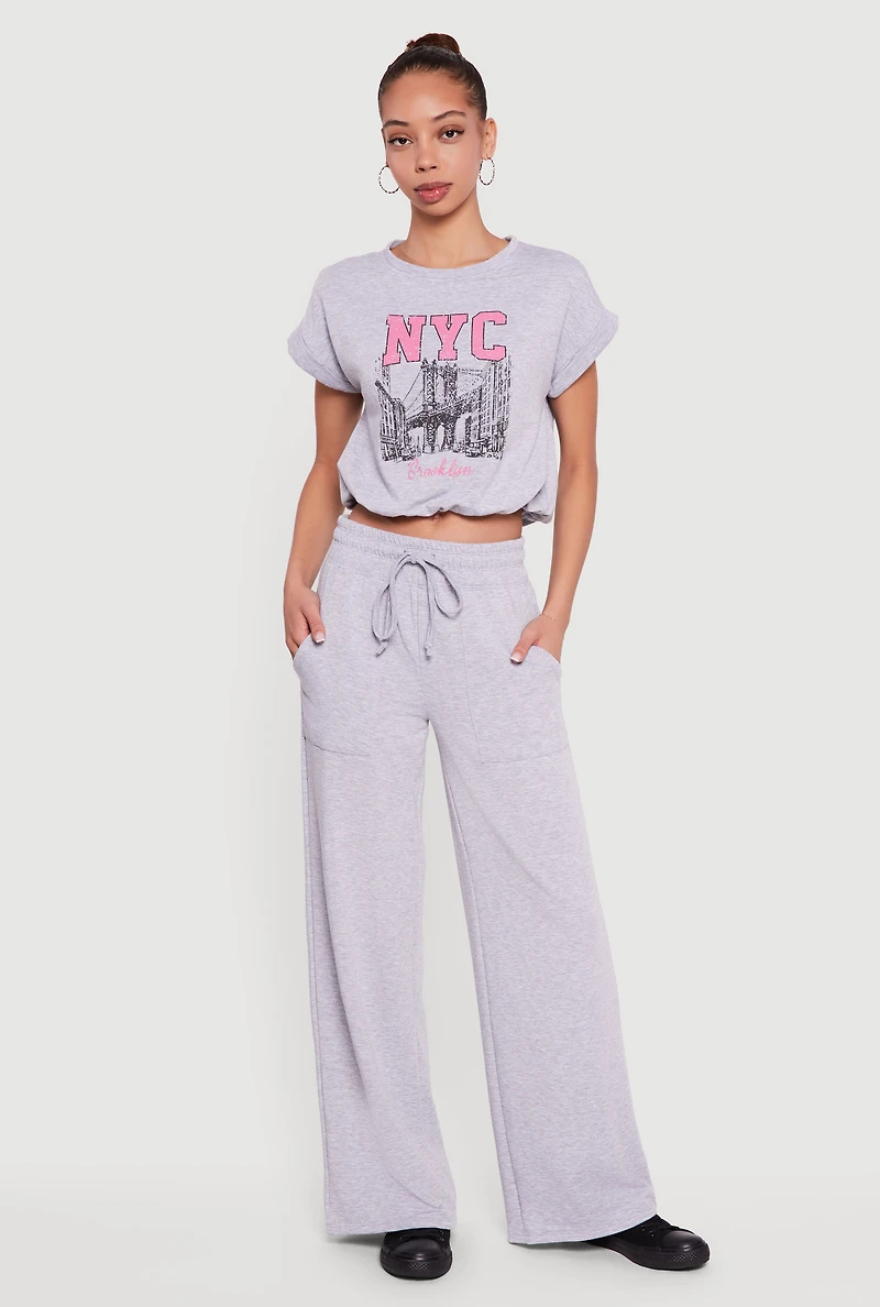 Almost Famous Wide Leg Fleece Sweatpants with Pockets