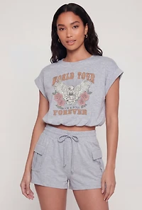 World Tour Graphic Bubble Hem Crop Top