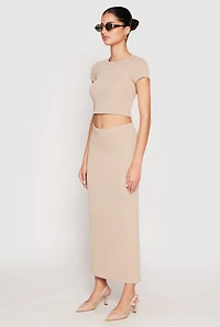 Womens Almost Famous Ribbed Knit Short Sleeve Top, Beige,