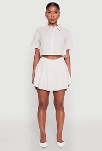Womens Almost Famous Striped Seersucker Cropped Shirt,