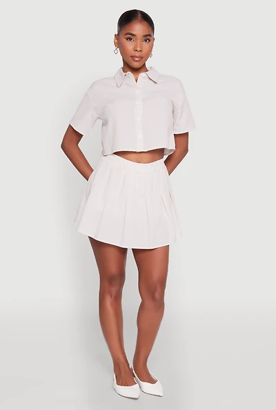 Womens Almost Famous Striped Seersucker Pleated Skirt, Khaki,