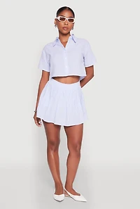 Womens Almost Famous Striped Seersucker Pleated Skirt, Blue, Size L