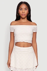 Womens Madden Girl Lace Off The Shoulder Crop Top, XL