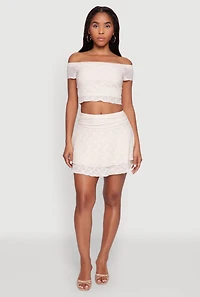 Womens Madden Girl Lace Off The Shoulder Crop Top, Beige, Size XL