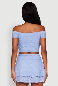 Womens Madden Girl Lace Off The Shoulder Crop Top, Blue, Size M
