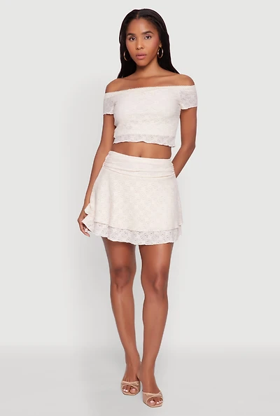 Womens Madden Girl Ruched Lace Tiered Skirt, Khaki,