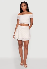 Womens Madden Girl Ruched Lace Tiered Skirt, Khaki,