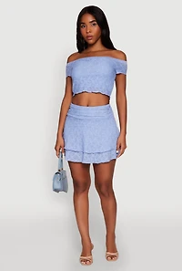 Womens Madden Girl Ruched Lace Tiered Skirt, Blue, Size M