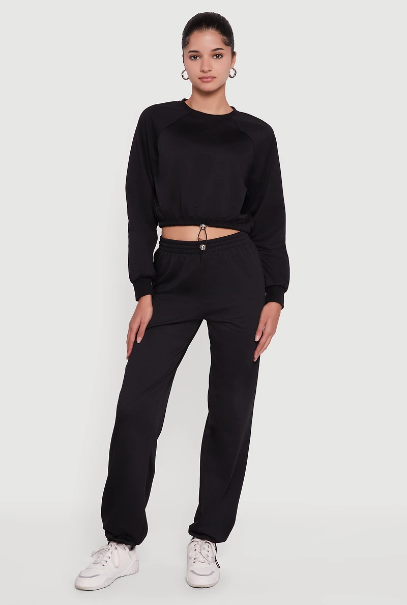 Womens Almost Famous Toggle Drawstring Hem Cropped Raglan Sweatshirt,