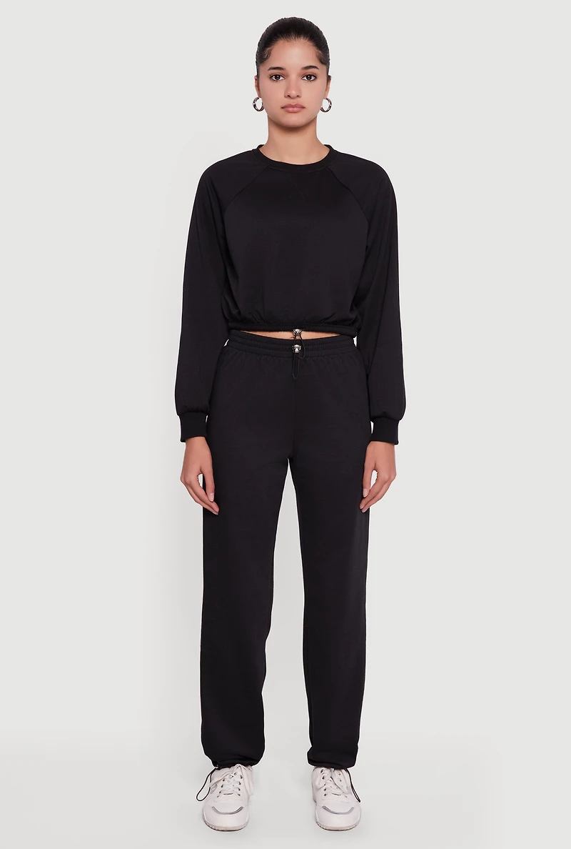 Almost Famous Toggle Drawstring Hem Cropped Raglan Sweatshirt