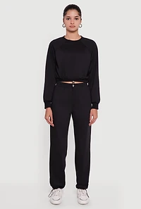 Almost Famous Toggle Drawstring Hem Cropped Raglan Sweatshirt