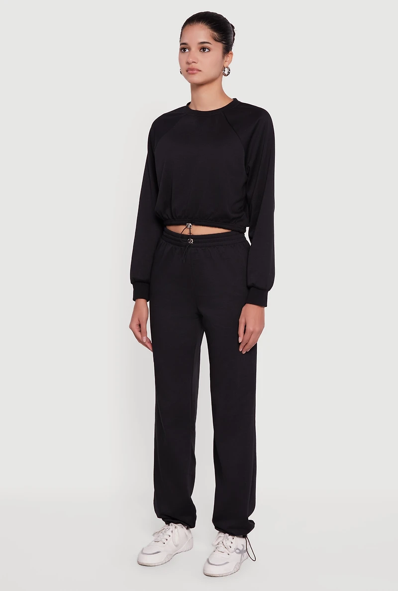 Womens Almost Famous Toggle Drawstring Hem Cropped Raglan Sweatshirt,