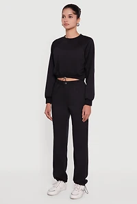 Womens Almost Famous Toggle Drawstring Hem Cropped Raglan Sweatshirt,