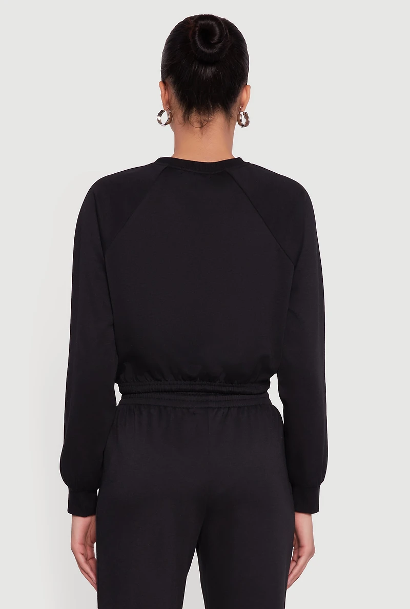 Almost Famous Toggle Drawstring Hem Cropped Raglan Sweatshirt