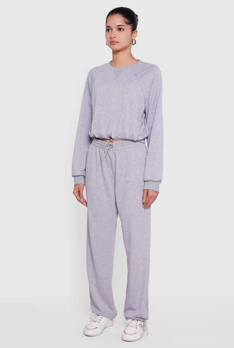 Womens Almost Famous Toggle Drawstring Hem Cropped Raglan Sweatshirt, Grey,