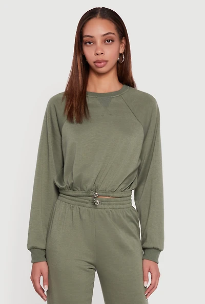 Womens Almost Famous Toggle Drawstring Hem Cropped Raglan Sweatshirt,