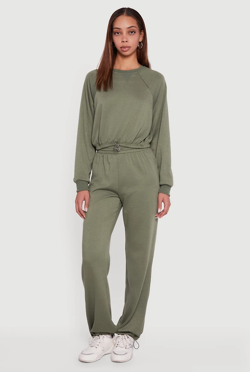 Womens Almost Famous Toggle Drawstring Hem Cropped Raglan Sweatshirt, Green, Size S