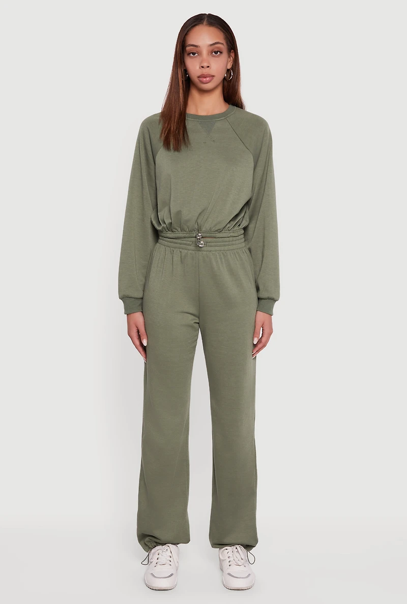 Womens Almost Famous Toggle Drawstring Hem Cropped Raglan Sweatshirt, Green, Size S