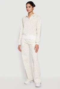 Ditsy Floral Print Raglan Sleeve Polo Sweatshirt