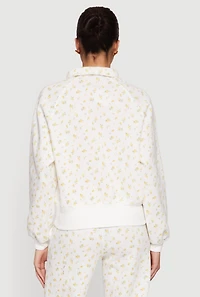 Ditsy Floral Print Raglan Sleeve Polo Sweatshirt