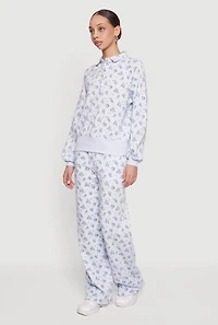 Ditsy Floral Print Raglan Sleeve Polo Sweatshirt