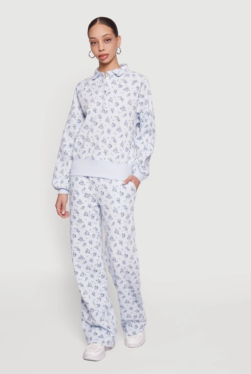 Ditsy Floral Print High Waisted Sweatpants