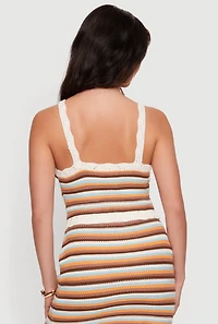 Almost Famous Striped Crochet Lace Up Cami