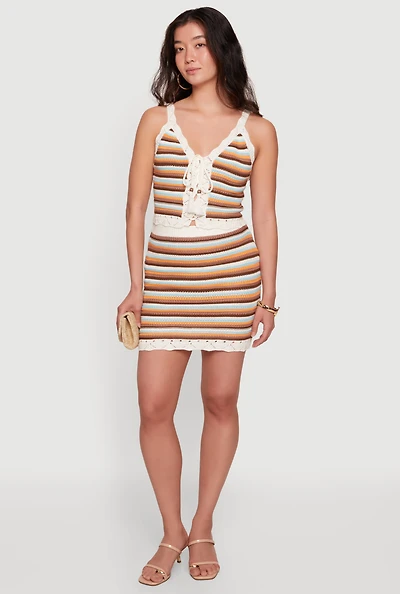 Almost Famous Striped Crochet Mini Skirt