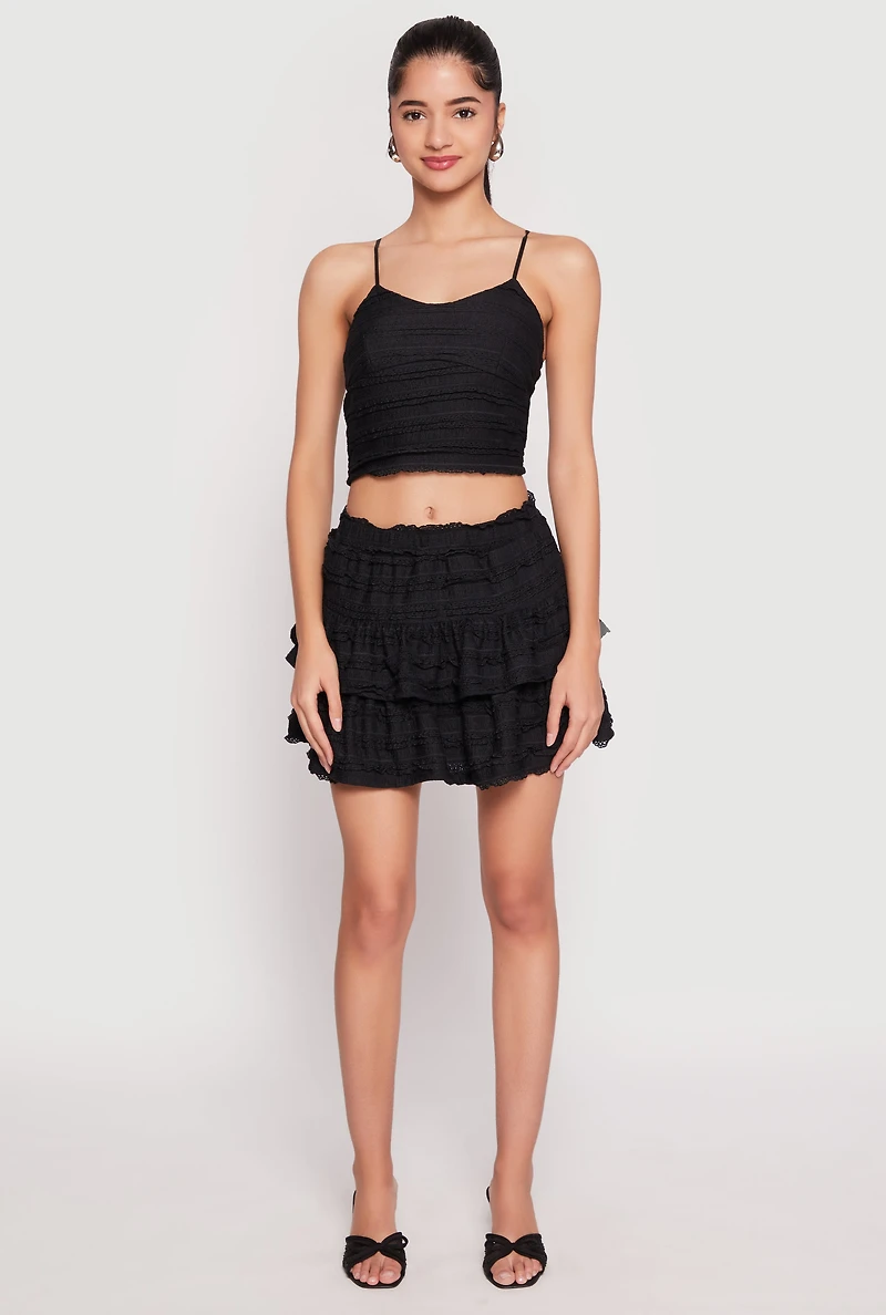 Womens Almost Famous Tiered Cropped Cami, Black, Size XL