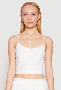 Womens Almost Famous Tiered Cropped Cami, White, Size L