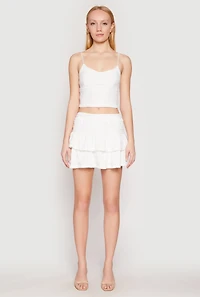 Womens Almost Famous Tiered Cropped Cami, White, Size L