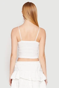 Womens Almost Famous Tiered Cropped Cami, White, Size L