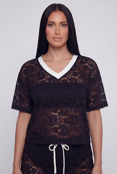 Almost Famous Lace Short Sleeve V-Neck Top