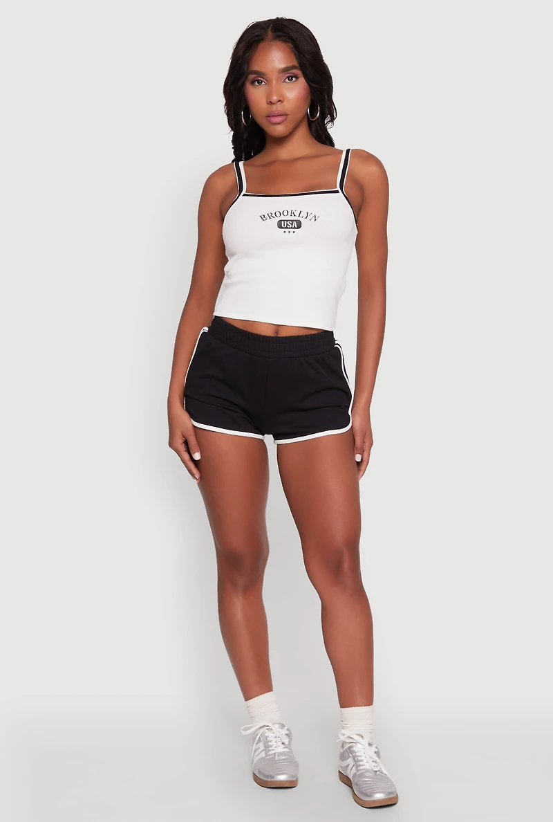 Womens Almost Famous Contrast Trim Graphic Print Crop Cami, White,
