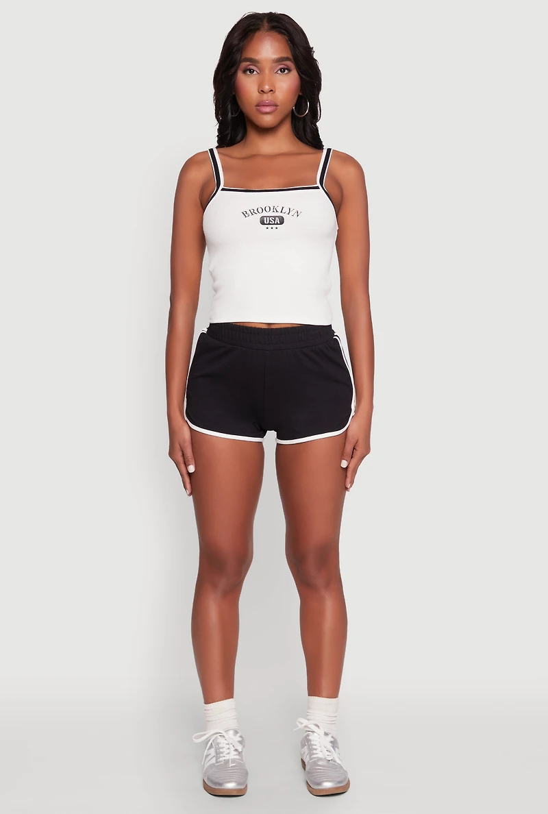 Womens Almost Famous Contrast Trim Graphic Print Crop Cami, White,