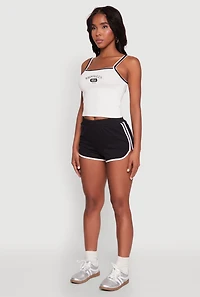 Womens Almost Famous Contrast Trim Graphic Print Crop Cami, White,