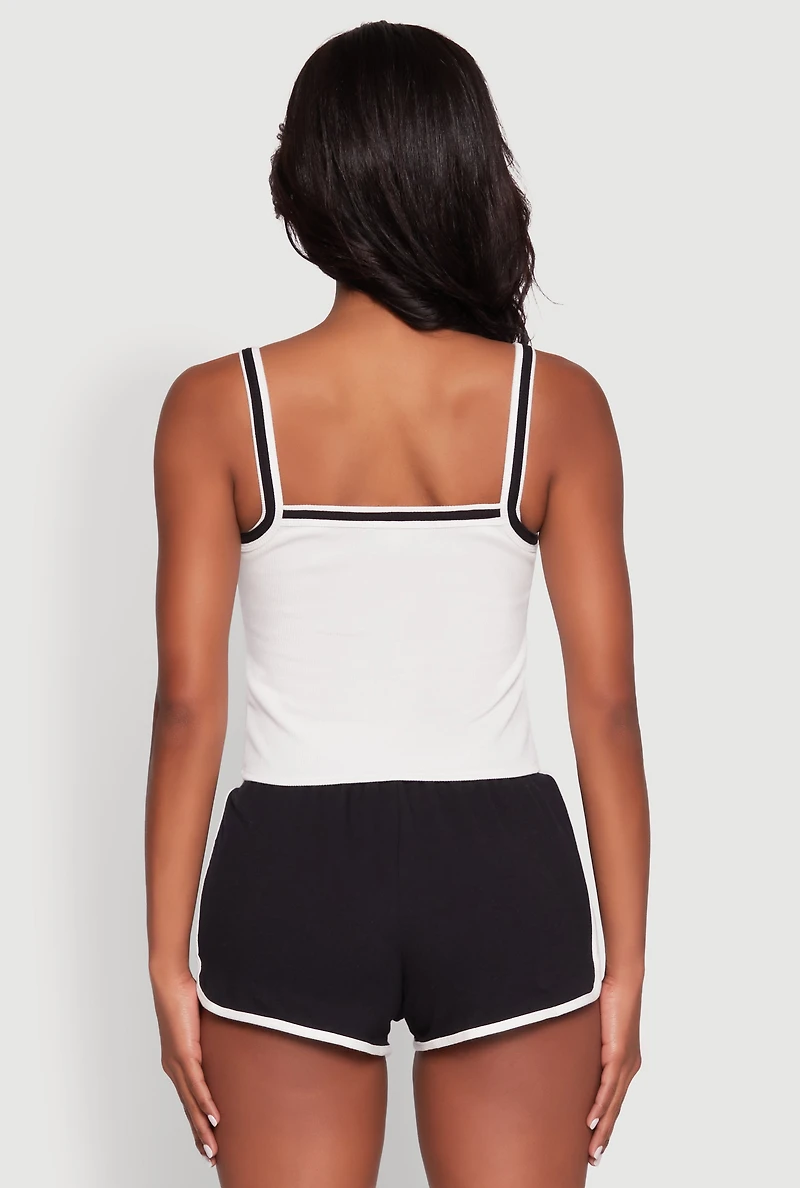 Womens Almost Famous Contrast Trim Graphic Print Crop Cami, White,