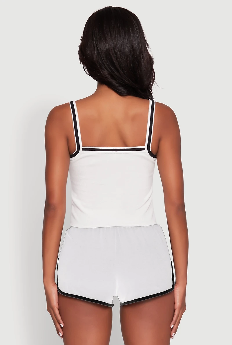 Almost Famous Contrast Trim Graphic Print Crop Cami